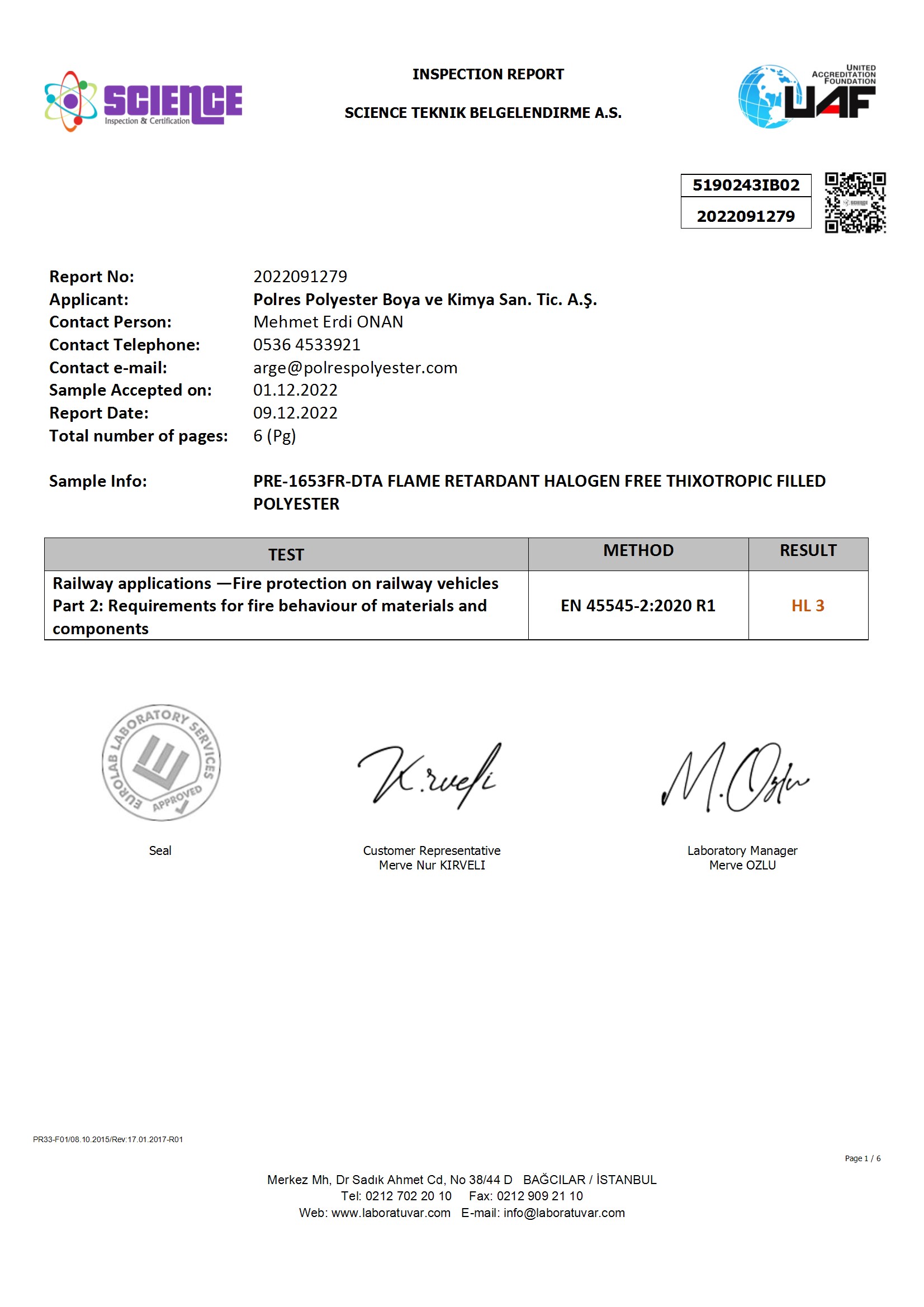 EN 45545-2 R1 HL3 Rail Systems